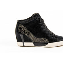 Black 39 EUR - 9 US Olo Womens High Sneaker 04N10 04 DOLLY LEATHER BLACK PRINTING STRASS