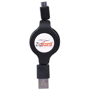 (10-Pack) ZipKord Retractable USB 2.0 to USB Micro Charge & Sync Cable w/30-Pin Dock Connector Adapter (Black)