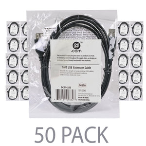 (50-Pack) 10 @.com DCD14215 USB 2.0 A (M) to USB 2.0 A (F) Extension Cable (Black)