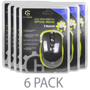 (6-Pack) GearHead MBT9950BLK 6-Button Dual Mode Bluetooth Wireless Optical Nano Scroll Mouse (Black)