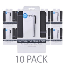 (10-Pack) Onn ONA14TA066 Folio Case w/Stylus - Fits 7 or 8 Tablets (Black)