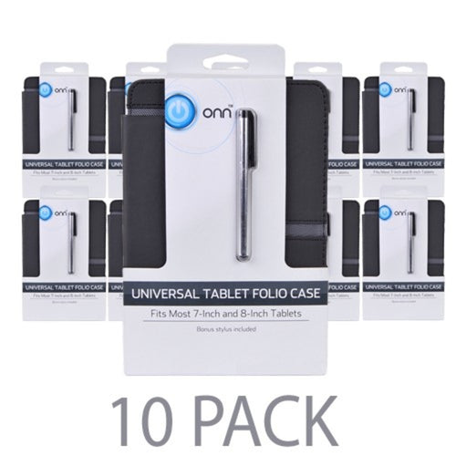 (10-Pack) Onn ONA14TA066 Folio Case w/Stylus - Fits 7 or 8 Tablets (Black)
