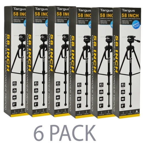 (6-Pack) 58 Targus TGT-BK58T Camera & Camcorder Tripod w/3-Way Fluid Pan Head & Dual Bubble Level Indicator