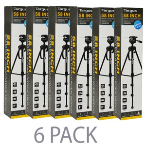 (6-Pack) 58 Targus TGT-BK58T Camera & Camcorder Tripod w/3-Way Fluid Pan Head & Dual Bubble Level Indicator
