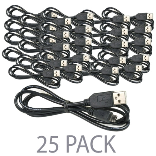 (25-Pack) 3 USB 2.0 A (M) to USB 2.0 Micro-B (M) Charge & Sync Cable (Black)
