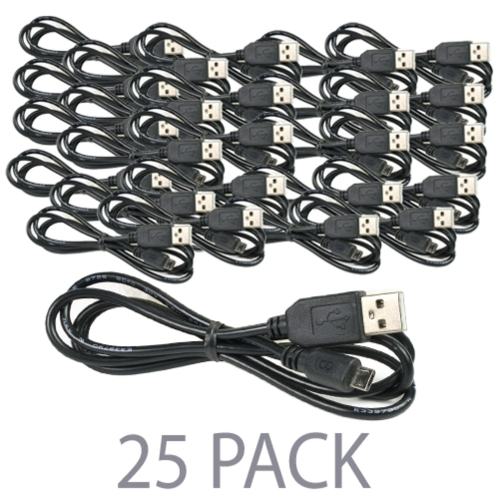 (25-Pack) 3 USB 2.0 A (M) to USB 2.0 Micro-B (M) Charge & Sync Cable (Black)
