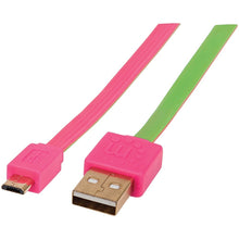 MANHATTAN 391443 Flat Micro USB Cable, 3ft (Pink/Green)