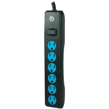 GE 25115 Uber(TM) 6-Outlet Power Strip (Black & Blue)