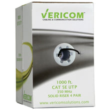 VERICOM MBW5U-01440 CAT-5E UTP Solid Riser CMR Cable, 1,000ft (Black)