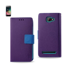 Reiko Wallet Case 3 In 1 For Blu Dash 5.0 D410A Purple With Blue Interior Leather-Like Material And Polymer Cover