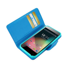 Reiko Wallet Case 3 In 1 For Blu Dash 5.0 D410A Purple With Blue Interior Leather-Like Material And Polymer Cover