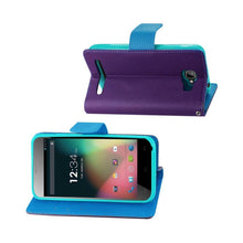 Reiko Wallet Case 3 In 1 For Blu Dash 5.0 D410A Purple With Blue Interior Leather-Like Material And Polymer Cover
