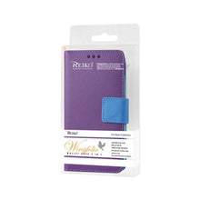 Reiko Wallet Case 3 In 1 For Blu Dash 5.0 D410A Purple With Blue Interior Leather-Like Material And Polymer Cover