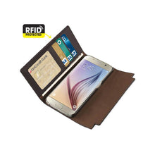 Reiko Samsung Galaxy S6 Genuine Leather Flip Wallet Case Umber