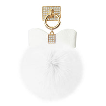 Reiko REIKO PHONE HOLDER/ FINGER LOOP GRIP WITH RHINESTONE SOFT PUFFY FUR BALL IN WHITE