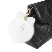 Reiko REIKO PHONE HOLDER/ FINGER LOOP GRIP WITH RHINESTONE SOFT PUFFY FUR BALL IN WHITE