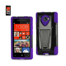 Reiko REIKO HTC WINDOWS PHONE 8X HYBRID HEAVY DUTY CASE WITH KICKSTAND IN BLACK PURPLE