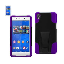 Reiko Silicon Case+Protector Cover For Sony Xperia Z3V Purple Black New Type Kickstand