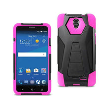 Reiko ZTE Chapel, Z831 Hybrid Heavy Duty Case - Hot Pink Black (Silicon Case+Protector Cover) With Kickstand