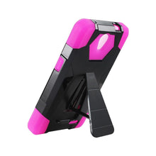 Reiko ZTE Chapel, Z831 Hybrid Heavy Duty Case - Hot Pink Black (Silicon Case+Protector Cover) With Kickstand