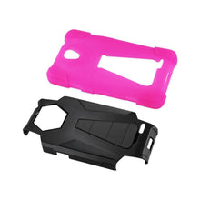 Reiko ZTE Chapel, Z831 Hybrid Heavy Duty Case - Hot Pink Black (Silicon Case+Protector Cover) With Kickstand