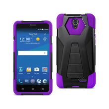 Reiko ZTE Chapel, Z831 Hybrid Heavy Duty Case - Purple Black (Silicon Case+Protector Cover) With Kickstand