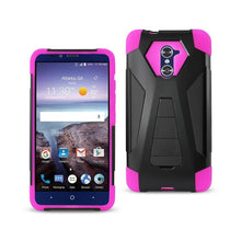 Reiko ZTE Grand X Max 2/Z988 Hybrid Heavy Duty Case Hot Pink Black (Silicon Case+Protector Cover) With Kickstand