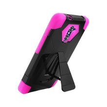 Reiko ZTE Grand X Max 2/Z988 Hybrid Heavy Duty Case Hot Pink Black (Silicon Case+Protector Cover) With Kickstand
