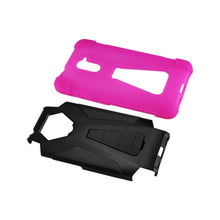 Reiko ZTE Grand X Max 2/Z988 Hybrid Heavy Duty Case Hot Pink Black (Silicon Case+Protector Cover) With Kickstand
