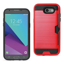 Reiko REIKO 2017 SAMSUNG GALAXY J3 EMERGE SLIM ARMOR HYBRID CASE WITH CARD HOLDER IN RED
