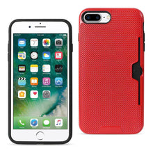 Reiko REIKO IPHONE 7 PLUS SLIM MESH SURFACE ARMOR HYBRID CASE WITH CARD HOLDER IN RED