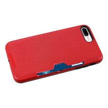 Reiko REIKO IPHONE 7 PLUS SLIM MESH SURFACE ARMOR HYBRID CASE WITH CARD HOLDER IN RED
