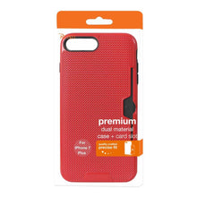 Reiko REIKO IPHONE 7 PLUS SLIM MESH SURFACE ARMOR HYBRID CASE WITH CARD HOLDER IN RED